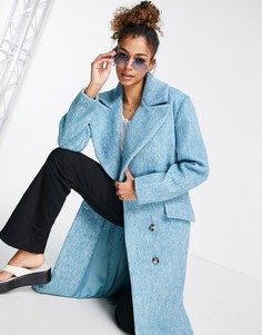Голубое пальто с подплечниками Topshop-Голубой