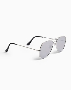Солнцезащитные очки-авиаторы в серебристой оправе с зеркальными стеклами Topman-Серебристый
