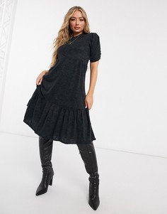 Темно-серое платье миди с присборенной юбкой Brave Soul-Черный