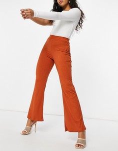 Оранжевые брюки-клеш в рубчик от комплекта Club L London-Оранжевый цвет