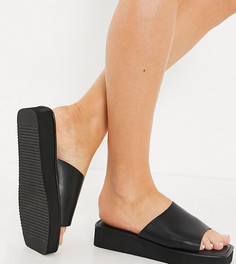 Черные сандалии на плоской платформе с квадратным носком в стиле 90-х для широкой стопы London Rebel-Черный цвет