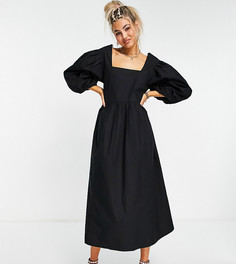 Черное свободное oversized-платье миди с присборенной юбкой COLLUSION-Черный цвет