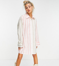 Платье-рубашка мини в стиле oversized в розовую полоску и полоску цвета хаки COLLUSION-Многоцветный