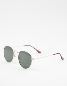 Круглые солнцезащитные очки в золотистой металлической оправе с линзами цвета хаки Topshop-Золотистый