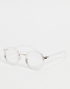 Круглые модные очки в стиле преппи в серебристой оправе с прозрачными стеклами ASOS DESIGN Recycled-Серебристый