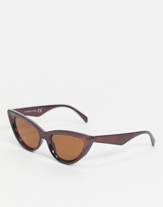 Солнцезащитные очки «кошачий глаз» в коричневой пластиковой оправе с прозрачными линзами Topshop-Коричневый цвет