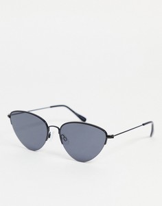 Солнцезащитные очки формы «кошачий глаз» в металлической оправе с черными линзами Topshop-Черный цвет
