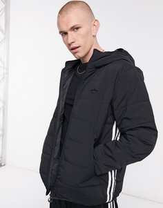 Черная дутая куртка с тремя полосками adidas Originals-Черный цвет