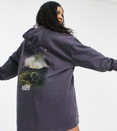 Темно-серое платье-худи в стиле oversized с фотопринтом и надписью "Rodeo" ASOS DESIGN Curve-Серый