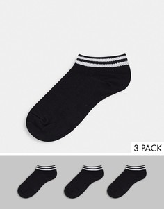 Набор из 3 пар черных носков до щиколотки с белыми полосками French Connection-Черный цвет