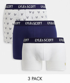Набор из 3 боксеров-брифов темно-синего, белого и серого цвета с узором логотипа Lyle & Scott Bodywear-Многоцветный