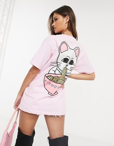 Свободная футболка с принтом кошки на спине New Love Club-Розовый цвет