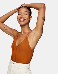 Рыжая майка в рубчик с двойными бретелями Topshop-Коричневый цвет