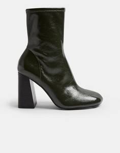 Эластичные ботильоны на каблуке с круглым носком цвета хаки Topshop Brody-Зеленый цвет