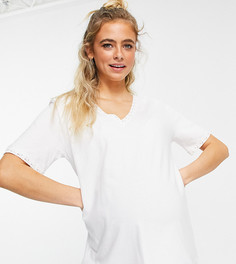 Белая футболка с V-образным вырезом и кружевной отделкой ASOS DESIGN Maternity-Белый