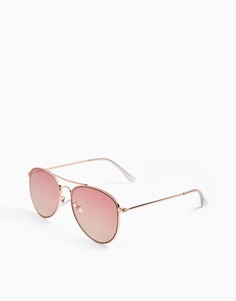 Солнцезащитные очки-авиаторы в металлической оправе цвета розового золота с розовыми отражающими линзами Topshop-Золотистый