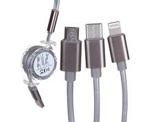Аксессуар mObility USB - MicroUSB / Lightning / Type-C 2A Silver УТ000024626