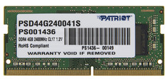 Модуль памяти Patriot Memory DDR4 SO-DIMM 2400MHz PC4-19200 CL17 - 4Gb PSD44G240041S