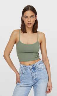 Stradivarius Укороченный Бесшовный Топ На Бретелях Хаки Xs