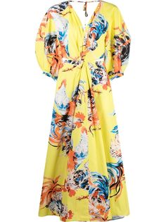 MSGM платье с пышными рукавами и принтом