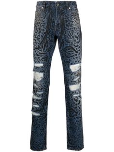 Just Cavalli джинсы с леопардовым принтом и эффектом потертости