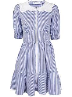 Self-Portrait поплиновое платье в полоску с кружевной отделкой