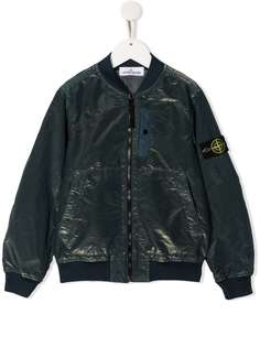 Stone Island Junior бомбер на молнии с эффектом металлик