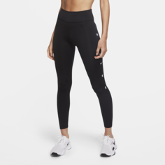 Женские слегка укороченные леггинсы со средней посадкой и графикой Nike One - Черный