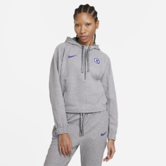Женская укороченная футбольная худи с молнией на половину длины Chelsea FC - Черный Nike