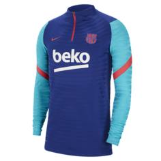 Мужская футболка для футбольного тренинга с молнией 1/4 FC Barcelona VaporKnit Strike - Синий Nike