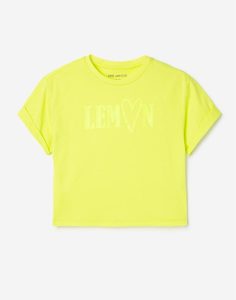 Салатовая футболка c надписью Lemon для девочки Gloria Jeans