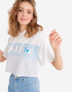 Укороченное худи с голографической надписью DREAM Gloria Jeans