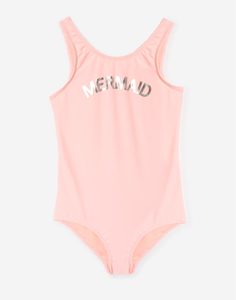 Розовый слитный купальник с надписью для девочки Gloria Jeans