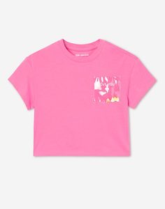 Розовая футболка oversize с прозрачной нашивкой для девочки Gloria Jeans