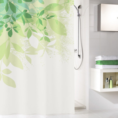 Штора для ванной Kleine Wolke Floresta белая с зелёным 180х200 см
