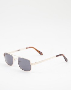 Золотистые солнцезащитные очки в квадратной оправе с дымчатыми линзами и дужкой ASOS DESIGN-Золотистый