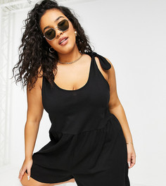 Свободный ромпер черного цвета с завязками на плечах ASOS DESIGN Curve-Черный цвет