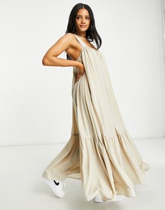 Бежевое объемное платье-трапеция In The Style-Коричневый цвет