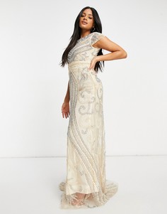 Расшитое платье макси персикового цвета с вырезом-каплей A Star Is Born-Белый