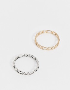 Набор из 2 колец в виде цепочки из латуни золотистого и серебристого цвета AllSaints-Золотистый