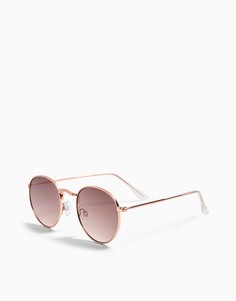 Круглые солнцезащитные очки в металлической оправе цвета розового золота Topshop-Золотистый