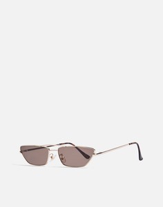 Узкие солнцезащитные очки в металлической оправе Topshop-Золотистый