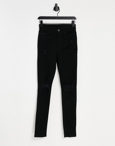 Черные супероблегающие джинсы с рваной и заштопанной отделкой The Couture Club-Черный цвет