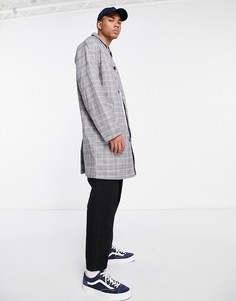 Серый однобортный тренч в клетку ASOS DESIGN