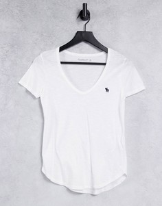 Белая футболка с логотипом, короткими рукавами и V-образным вырезом Abercrombie & Fitch-Белый