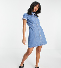 Выбеленное джинсовое платье-рубашка приталенного кроя ASOS DESIGN Petite-Голубой
