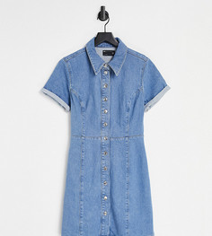 Выбеленное джинсовое платье-рубашка приталенного кроя ASOS DESIGN Tall-Голубой