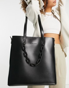 Черная сумка-тоут с ремешком-цепочкой на плечо Claudia Canova-Черный цвет