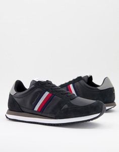 Черные кожаные кроссовки для бега с логотипом и полосками сбоку Tommy Hilfiger-Черный цвет