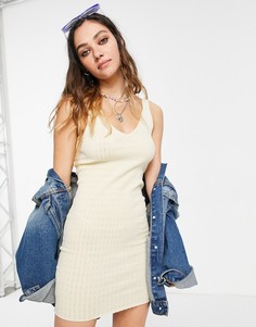 Желтое трикотажное платье с V-образным вырезом Bershka-Желтый